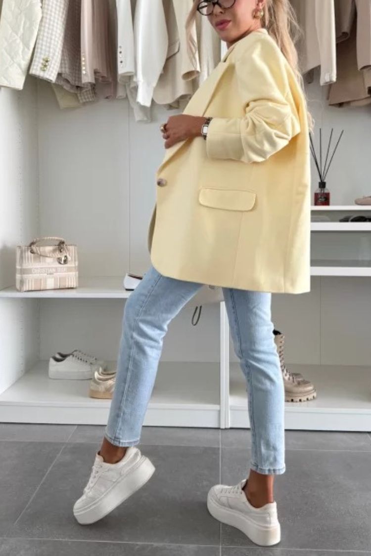 Solid Color Casual Lapel Long Sleeve Oversized Blazer