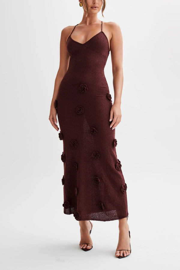 3D Flower Sling Maxi Dress