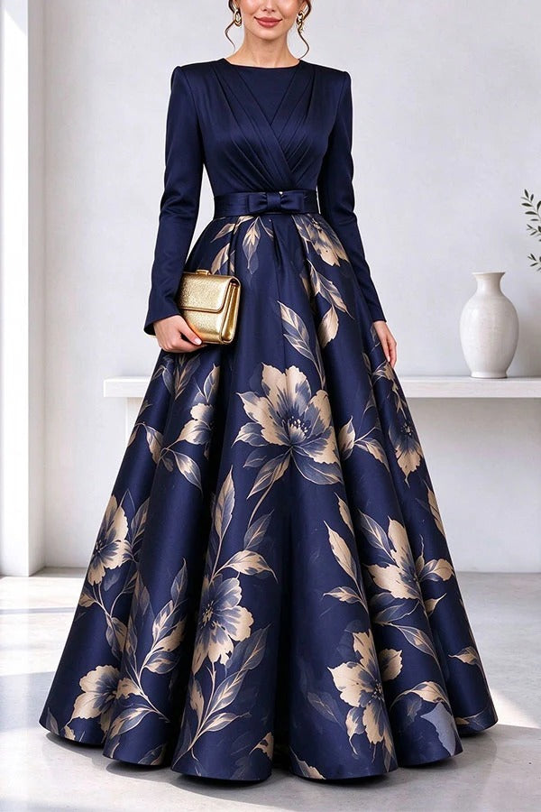 Calista Chiffon High Neck Long Balloon Sleeve Ruched Button Detail Maxi Dress