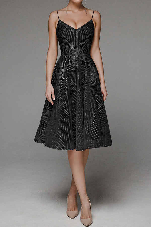 Stylish V-neck strap A-line dress