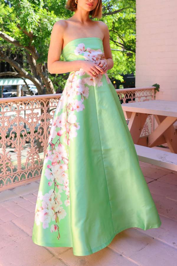 Multi-Color Floral Print Strapless Flowy Maxi Dress