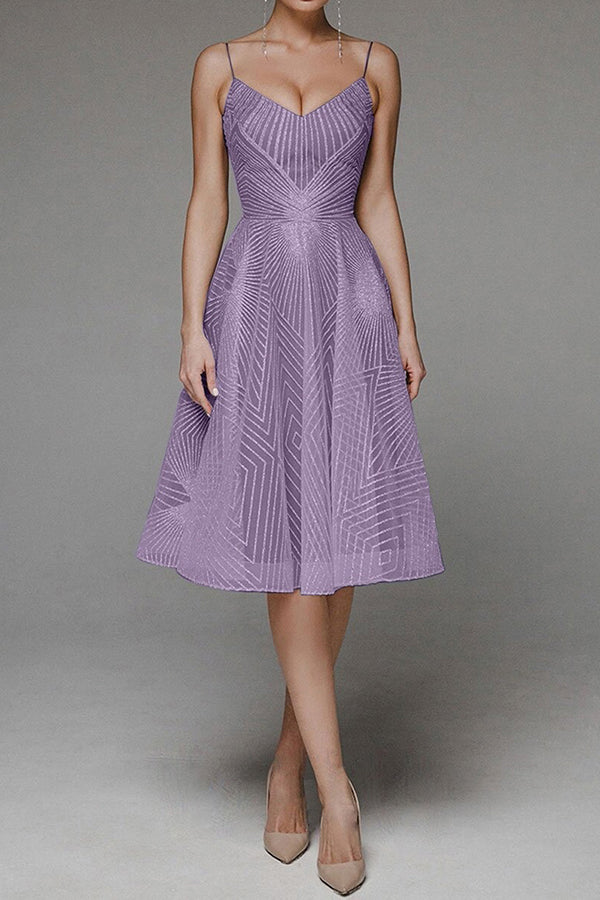 Stylish V-neck strap A-line dress