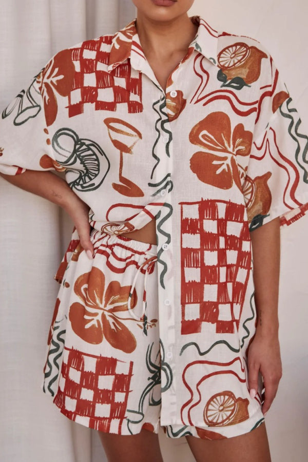 Casual Graffiti Print Two -piece Suit