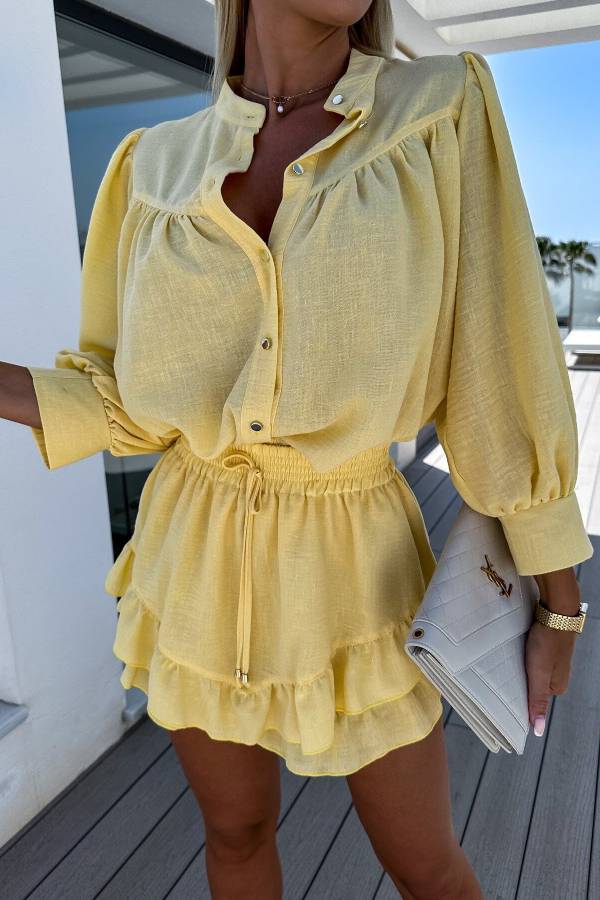 Casual Fashion Cotton and Linen Shirt and Short Skirt Set