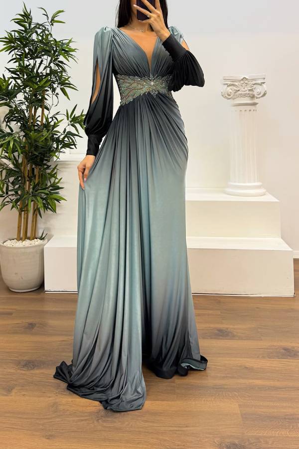 Waist Embroidery Detail Evening Dress