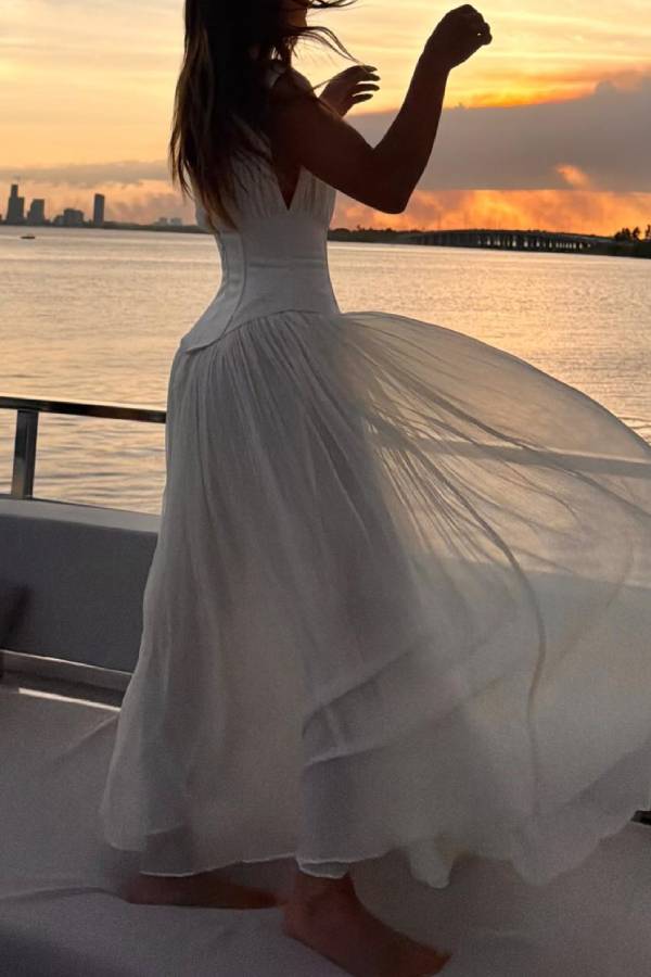 Boned Corset Waist Pleated Sleeveless Maxi Dress
