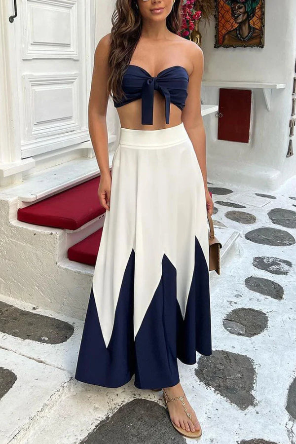 Resort Color Block Lace-up Two-piece Set