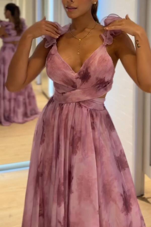 Ruffled Tie-Dye Open Back Maxi Dress