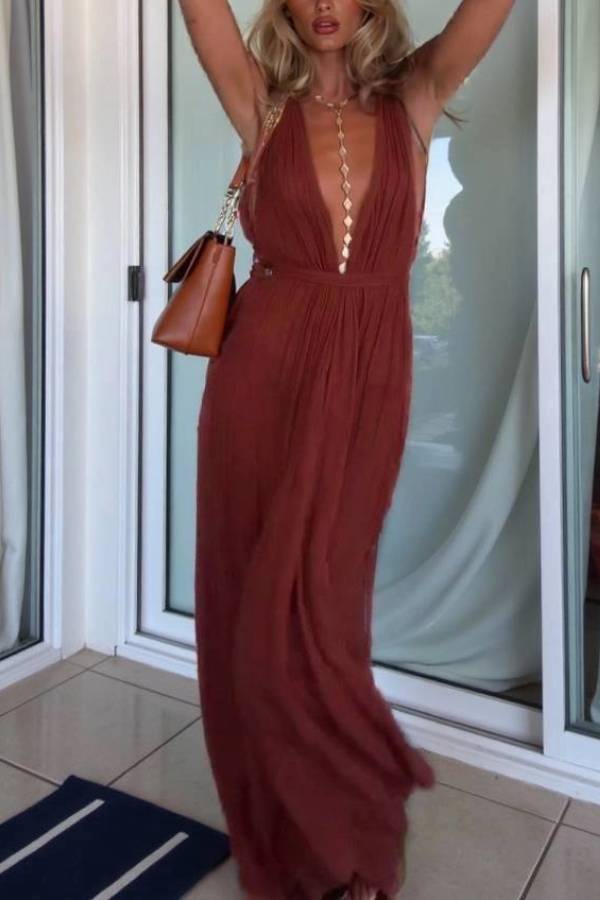 Vacation Style V-neck Lace-up Jumpsuit
