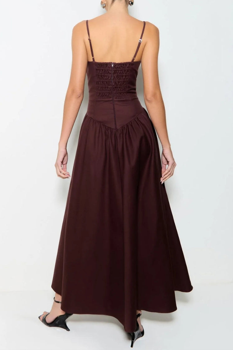 Sofie Back Smocked Pocketed High Waist Umbrella Slip Midi Dress