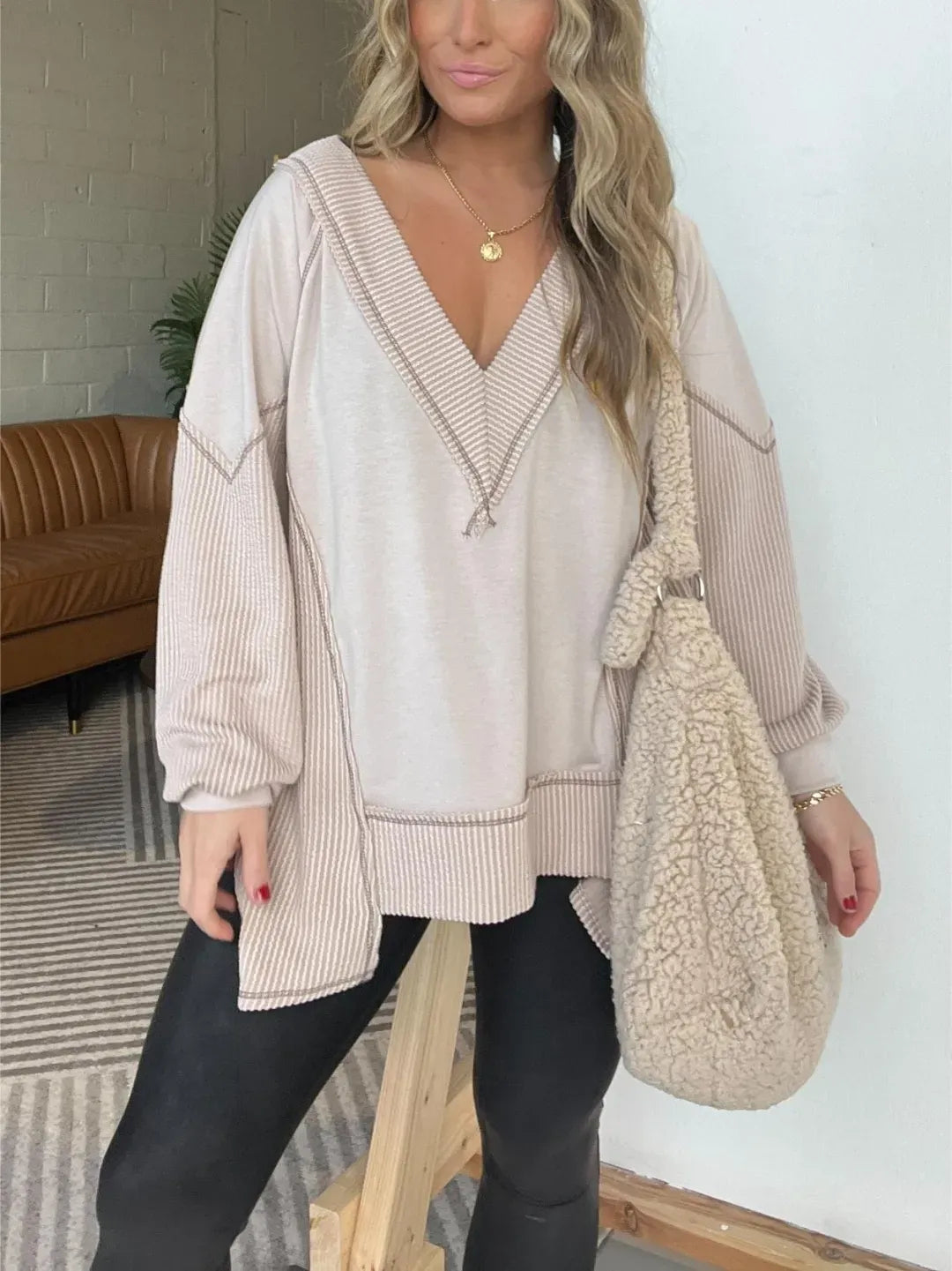WOMEN'S V-NECK LOOSE LONG SLEEVE TOP (BUY 2 FREE SHIPPING)