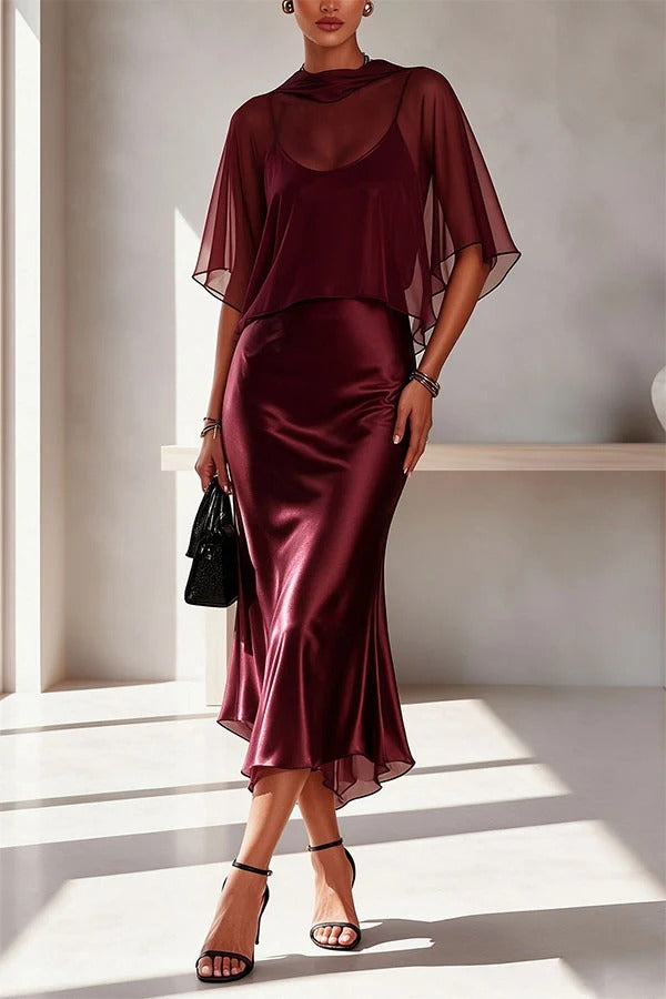 Sophisticated Draped Satin Evening Party Gown