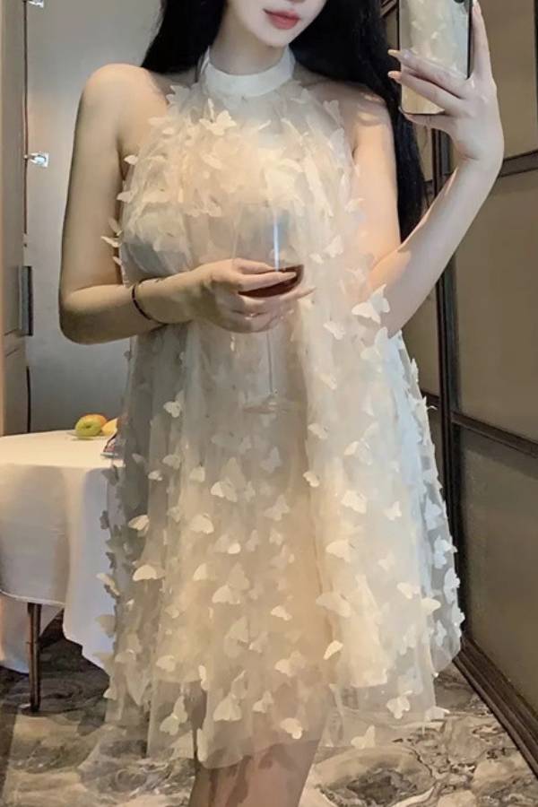 3D Embellished Halter Neck Backless Dress