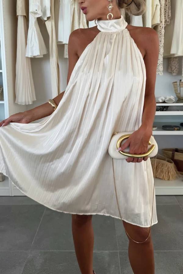 MARYLYN CREAM PLEATED DRESS