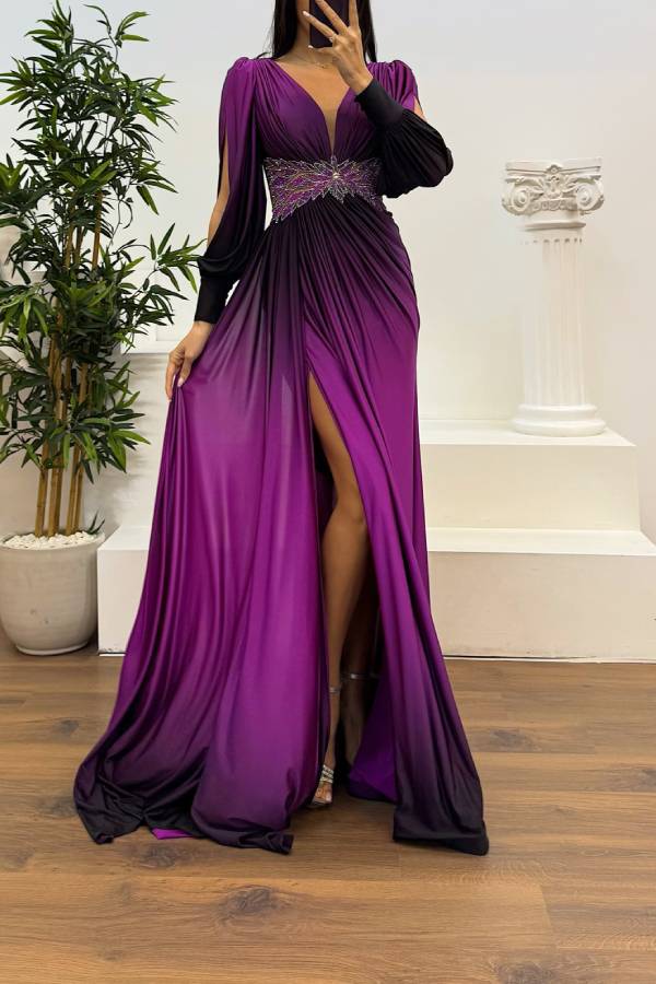 Waist Embroidery Detail Evening Dress