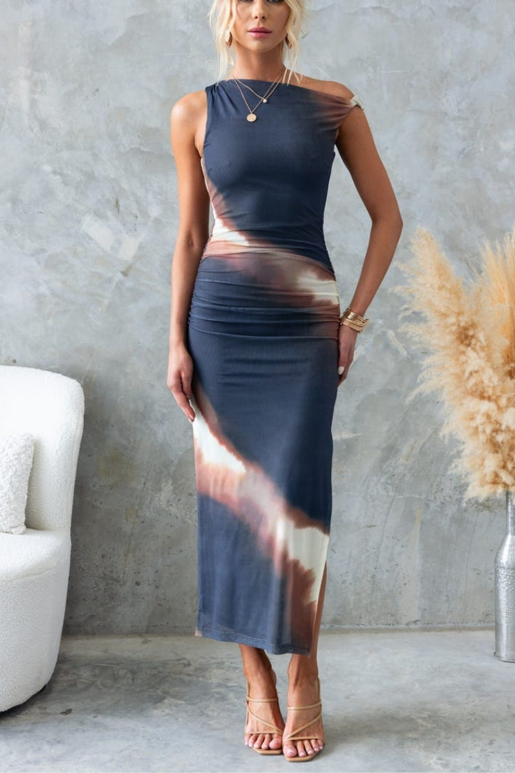 Slim Fit Asymmetric Neckline Dress