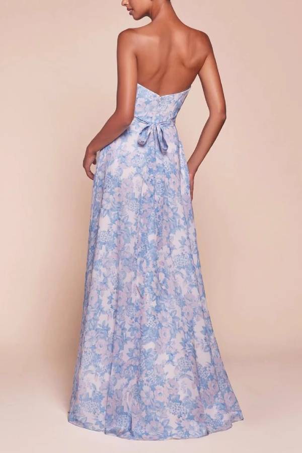 Strapless Floral Chiffon Bridesmaid Maxi Dress