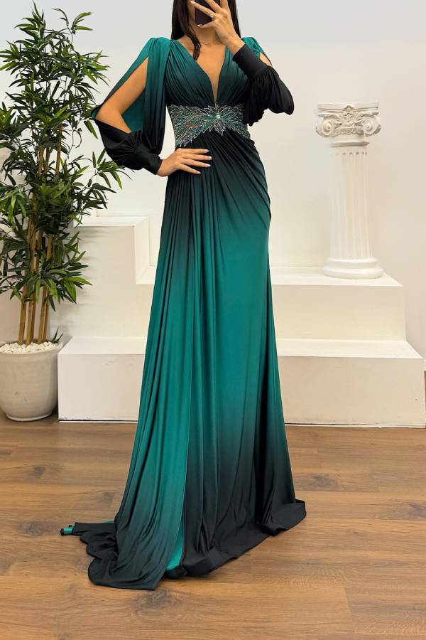 Waist Embroidery Detail Evening Dress