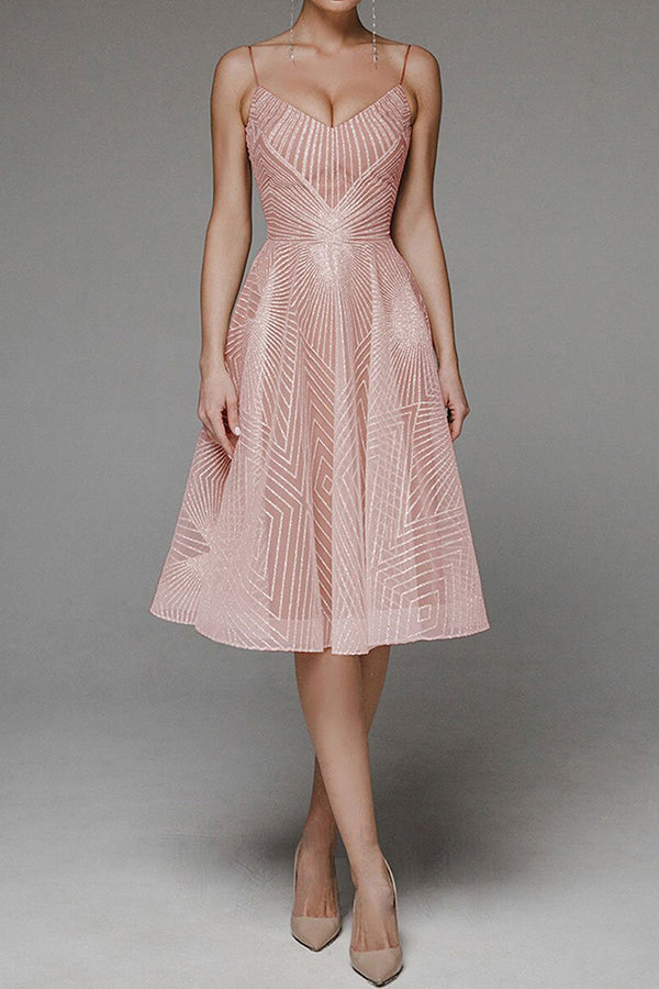 Stylish V-neck strap A-line dress