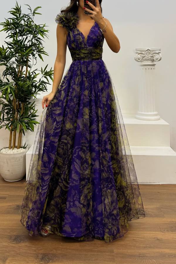 Strap Tulle Evening Dress
