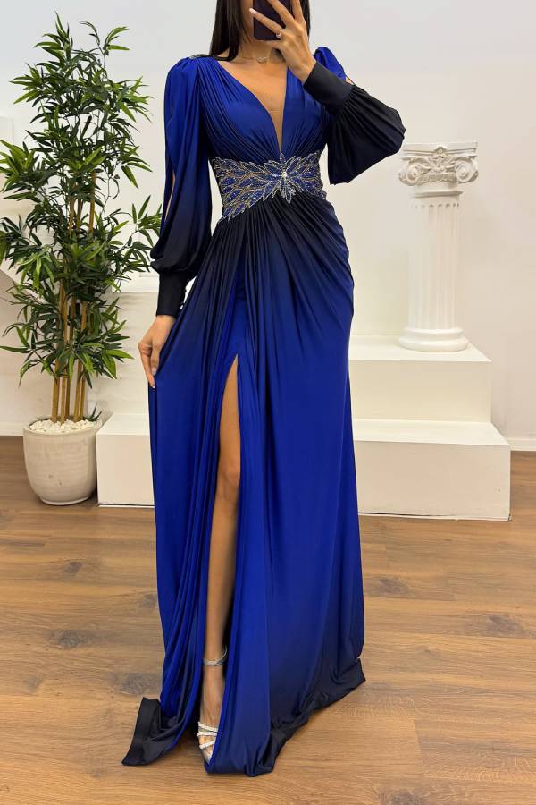 Waist Embroidery Detail Evening Dress