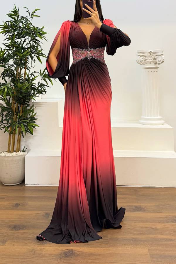 Waist Embroidery Detail Evening Dress