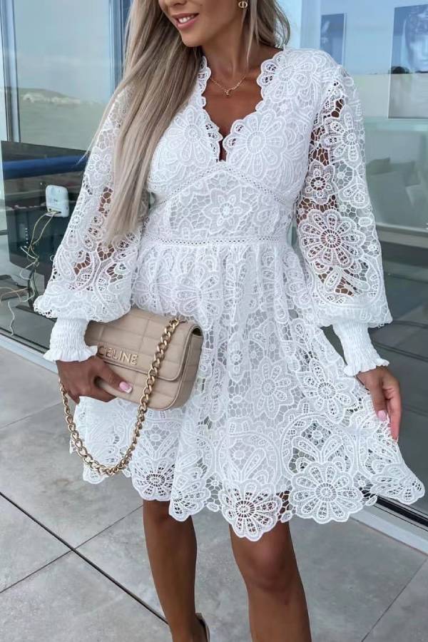 Sexy hollow water-soluble lace lace temperament commuter dress