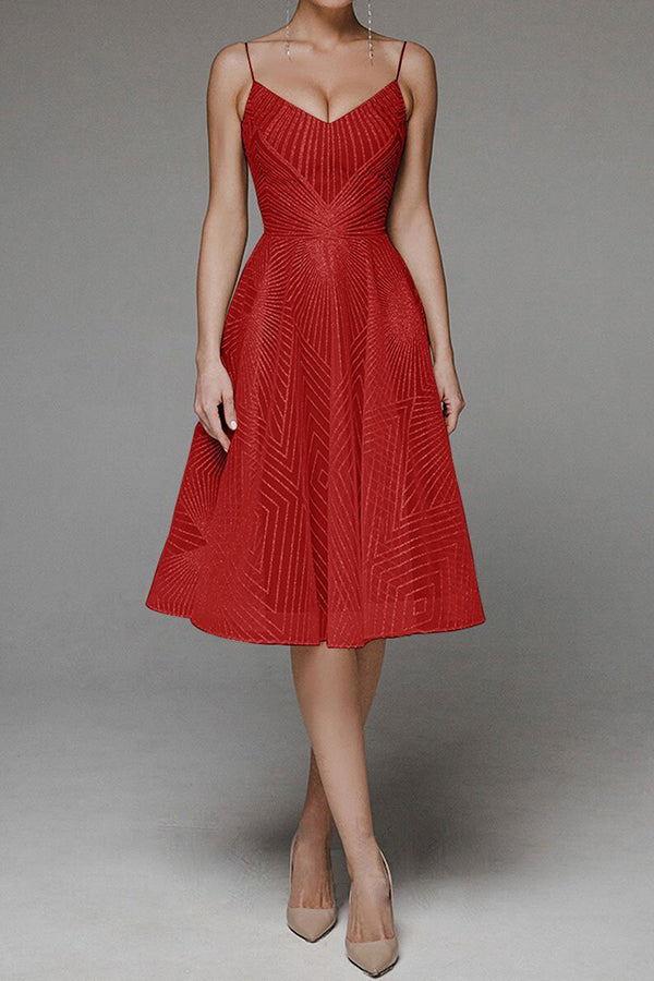 Stylish V-neck strap A-line dress