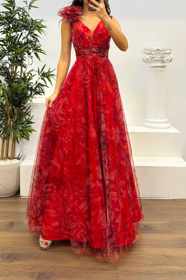 Strap Tulle Evening Dress