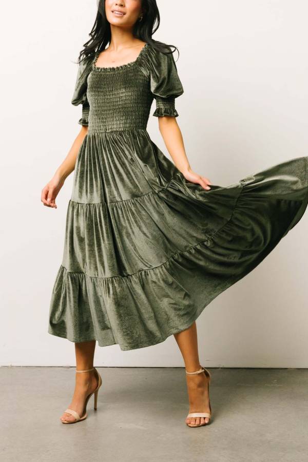 Vivaldi Smocked Velvet Midi Dress
