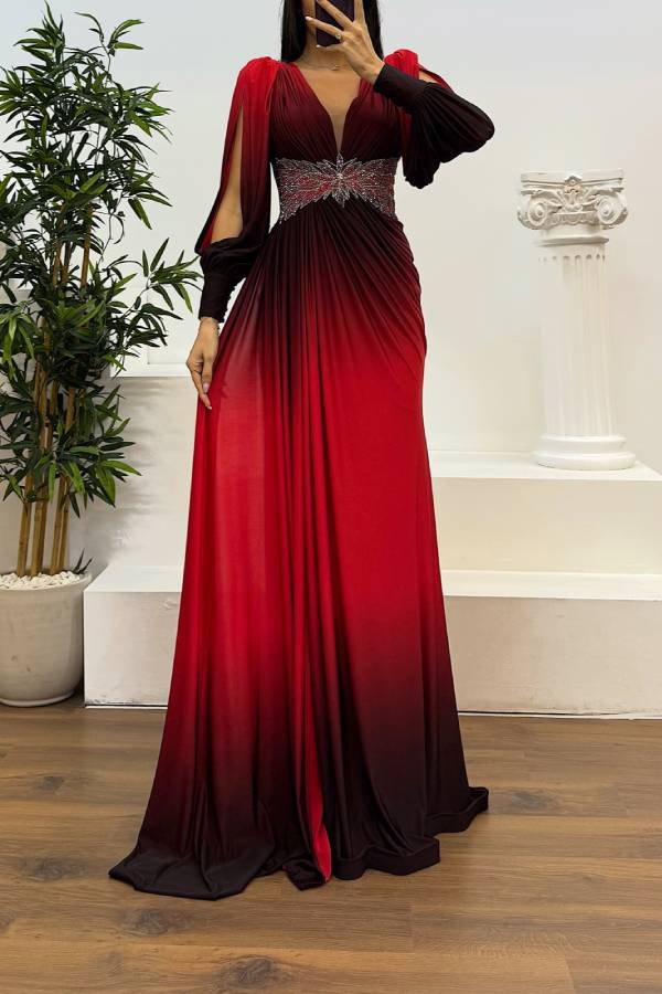 Waist Embroidery Detail Evening Dress