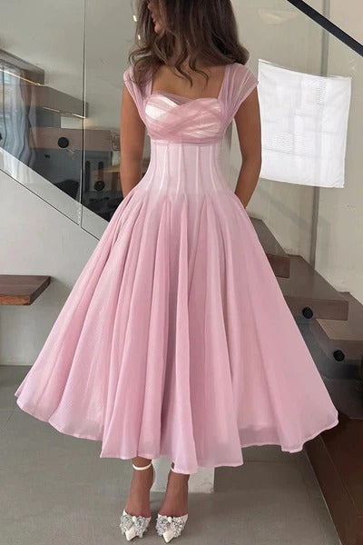 Elegant Sleeveless Waist-cinching Tulle Full-hem Maxi Dress