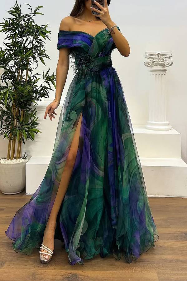 Abstract Print Split Dress