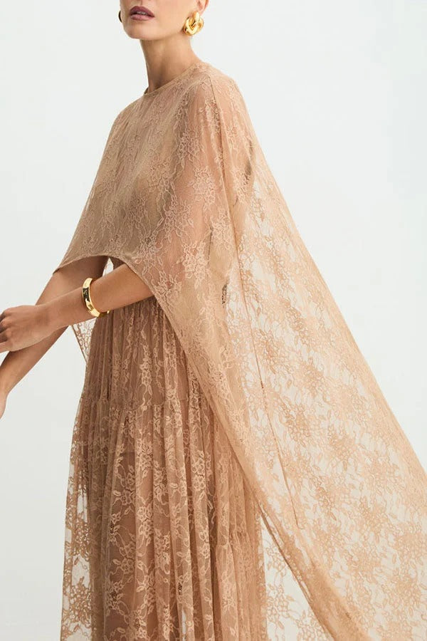 Carissa Floral Lace High Low Maxi Cape