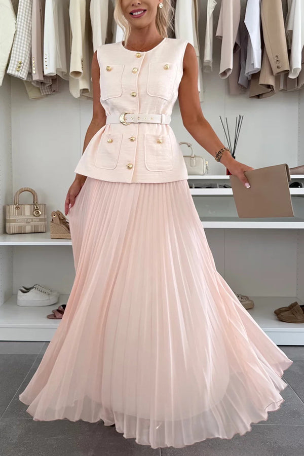 Relaxed and Elegant Pleated Tulle Side Zipper A-line Maxi Skirt
