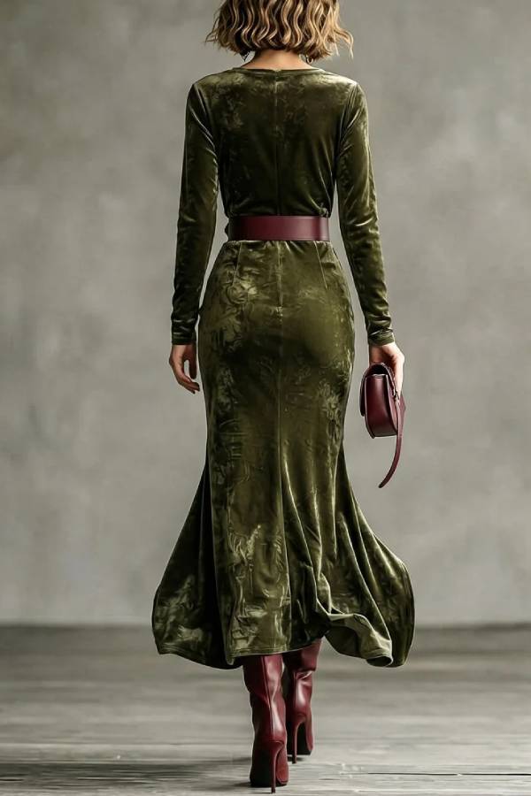 Long Sleeve Velvet Mermaid Maxi Dress