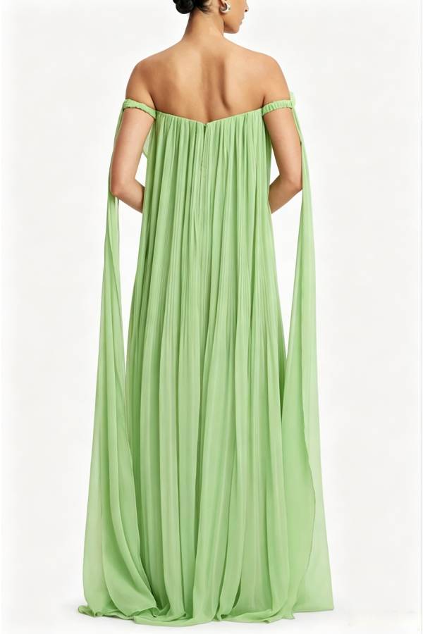 Jaclyn Sheer Tulle 3D Floral Embellishments Sculpted Pleated Strapless Maxi Dress
