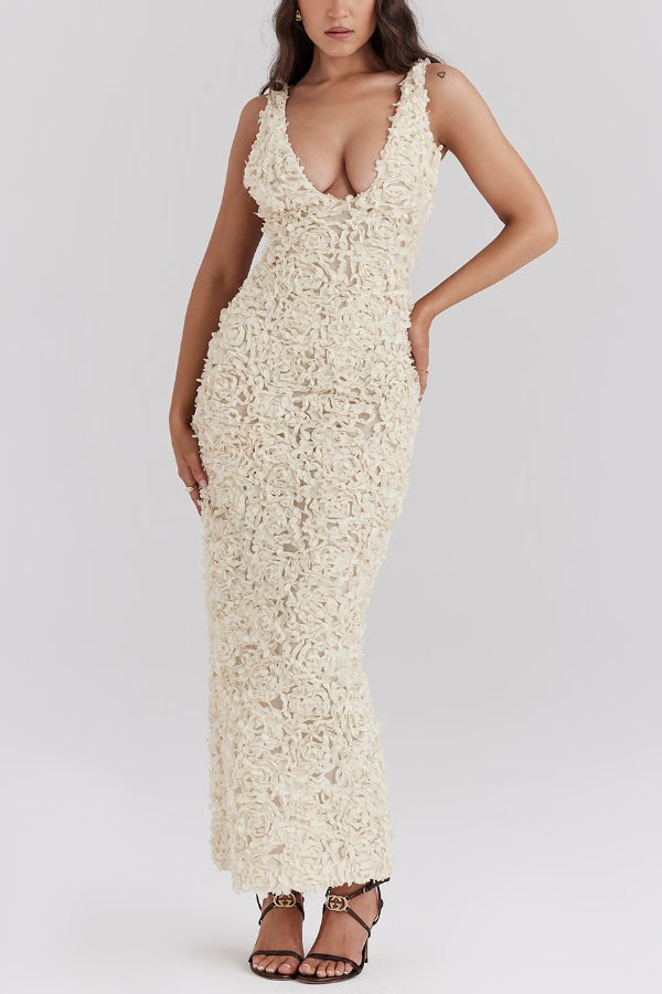Three-Dimensional Flower Sexy High Waist Slim Fit Dress