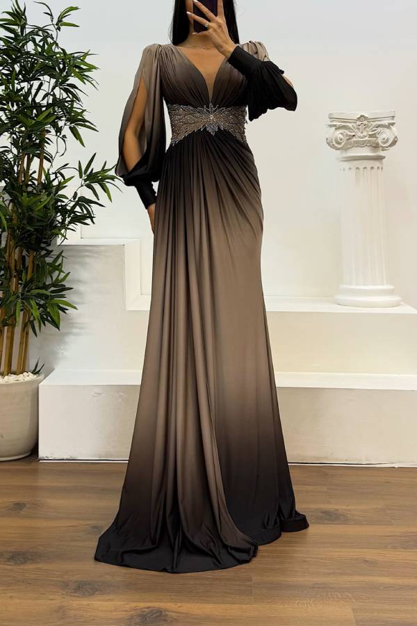 Waist Embroidery Detail Evening Dress