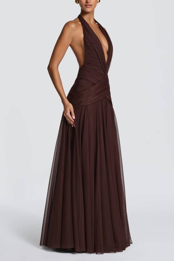 Cleo Maxi Dress - Plum Brown