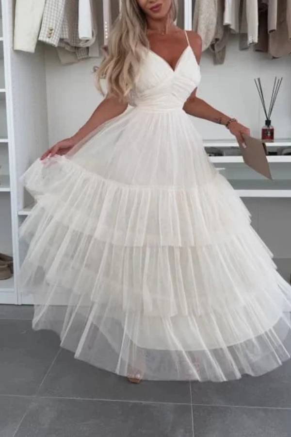 Ethereal Mesh Layered Gown