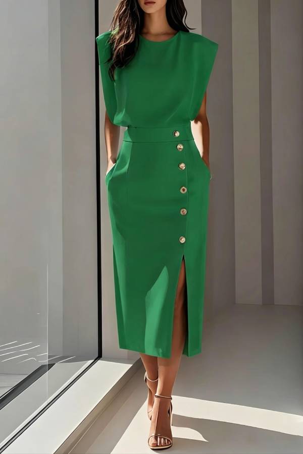 Round-Neck, Waist-Cinching Summer Dress