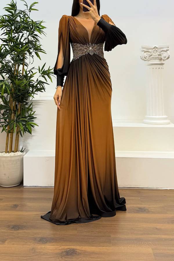 Waist Embroidery Detail Evening Dress