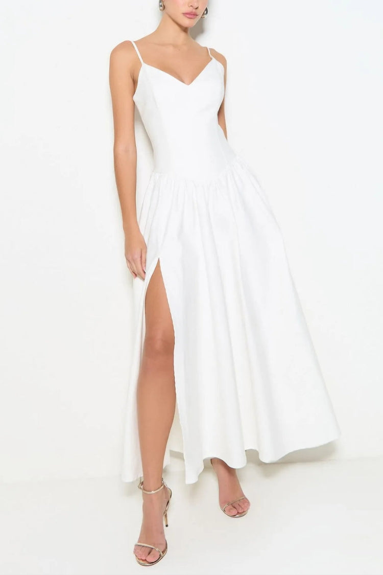 Sofie Back Smocked Pocketed High Waist Umbrella Slip Midi Dress