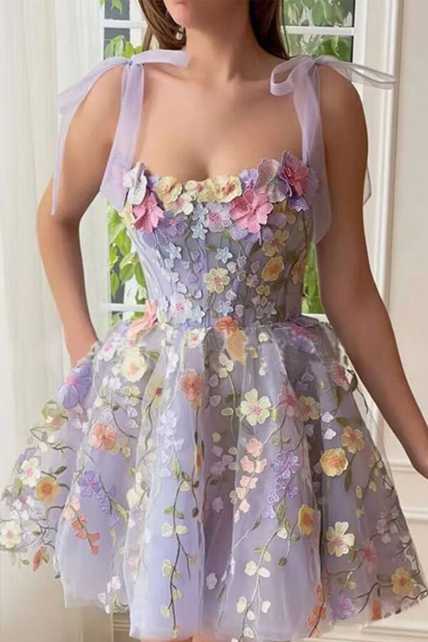 3D flower embroidered dress