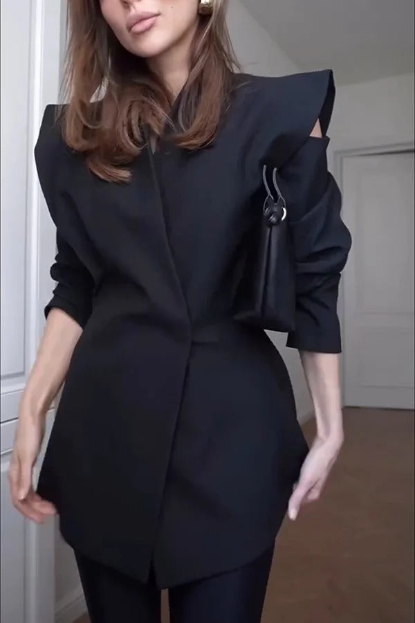 Fashionable Pioneer Stand V-neck Split Sleeve Loose Blazer