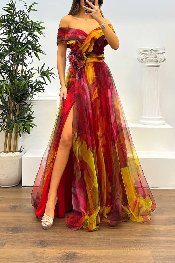 Abstract Print Split Dress