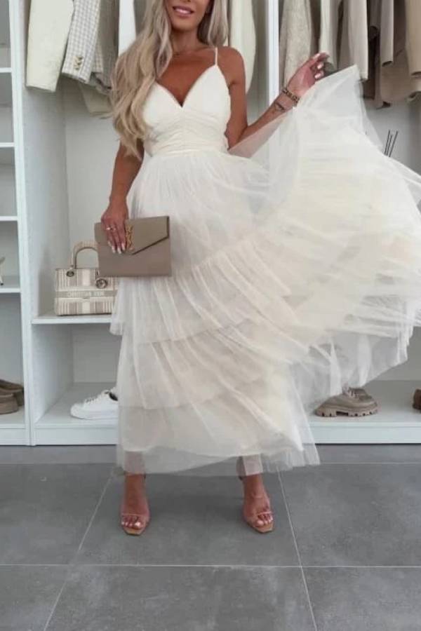 Ethereal Mesh Layered Gown