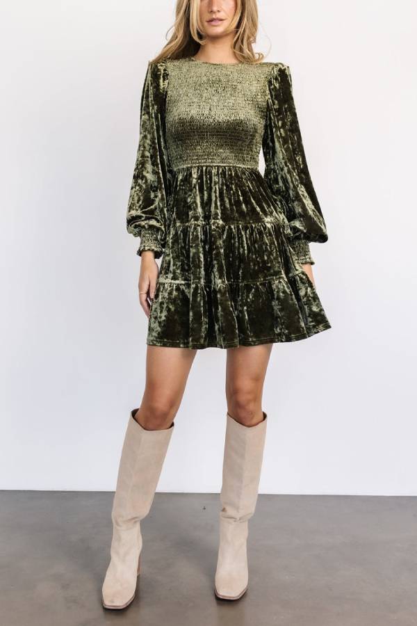 Vintage Tiered Ruffle Velvet Dress