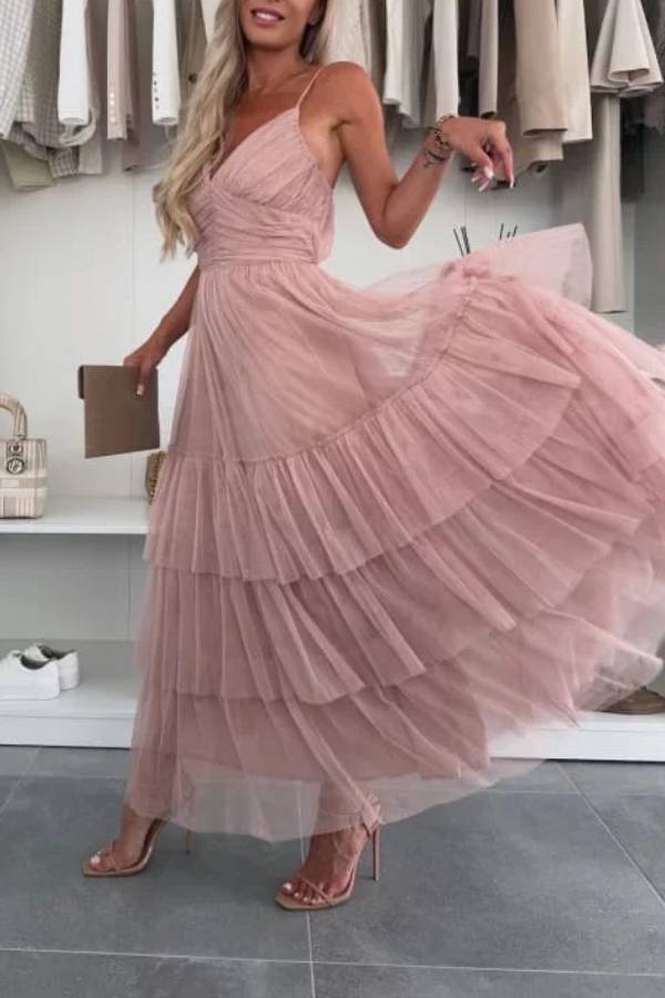 Ethereal Mesh Layered Gown